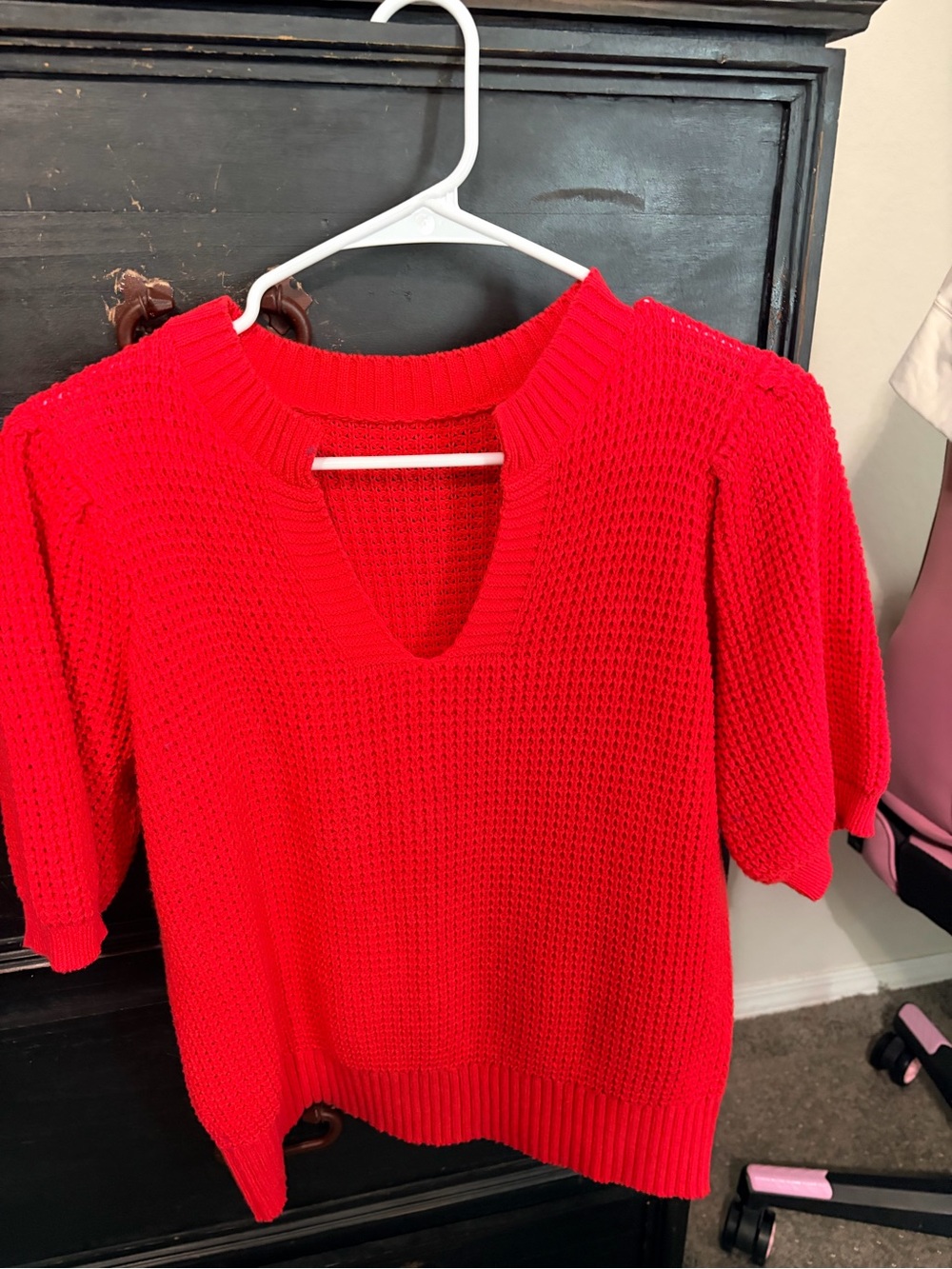 Red Knit V-Neck Women's Sweater